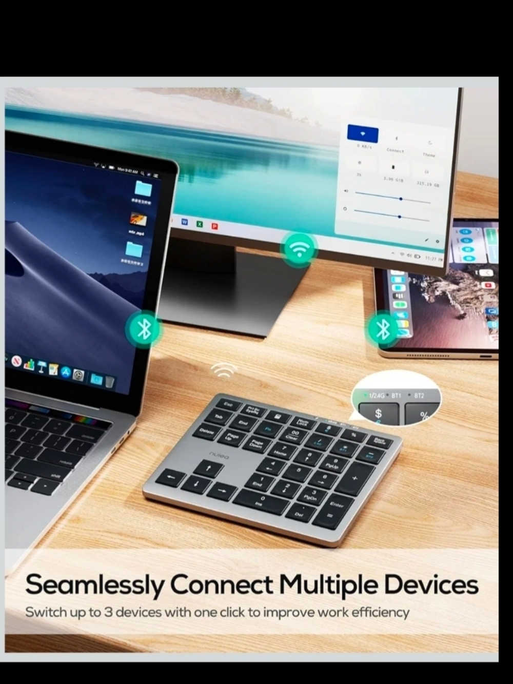 Wireless Numeric Keypad - Silver and Black